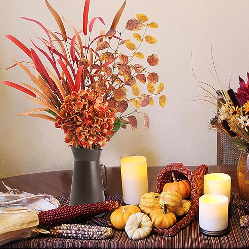 unlemoni Artificial Fall Flowers with Metal Pot, Orange Silk Fall Leaves Stems with Hydrangea & Eucalyptus for Autumn Thanksgiving Flowers Arrangement Wedding Table Centerpiece Fall Home Decorations