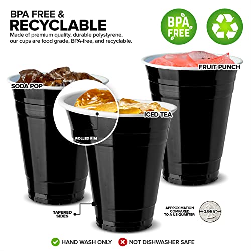 Stock Your Home Black Plastic Cups Disposable, 16oz (100 Count) Heavy-Duty, Large Party Cup Pack Bulk Pack for Drinking Punch, Soda, Wine, Beer, 4th of July, Halloween