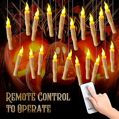 KUKIKUKI 12PCS Batteries Operated Taper Candles with Remote, Flameless Taper Window Candles Flickering Warm White Light,Led Hanging Candlesticks for Party Halloween Christmas Church Home