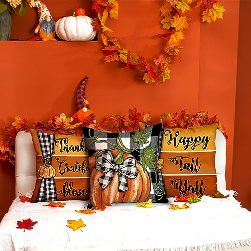 DFXSZ Fall Pillow Covers 18x18 inch Set of 4 Buffalo Check Pumpkin Truck Farmhouse Decorations Happy Fall Autumn Thanksgiving Decoration for Home Couch 120