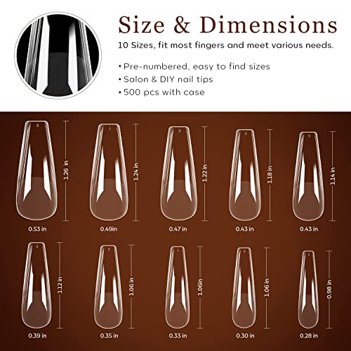 Modelones Coffin Nail Tips - 500Pcs Pre-shaped Half Matte Full Cover False Nails Gel Nail Tips No Filed Stronger Adhesion Acrylic False Press on Nails for Nail Extension Nail Art DIY Salon, 10 Sizes