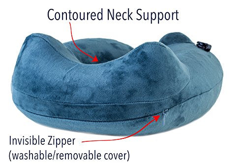 AirComfy Daydreamer Inflatable Neck Travel Pillow - Luxuriously Soft Washable Cover and Compact Packsack with Travel Clip - for Lightweight Support in Airplane, Car, Train, Bus and Home - Dark Blue