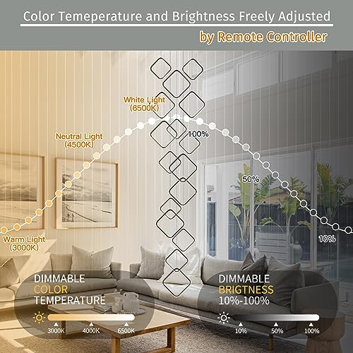 Modern Led Chandelier Adjustable Black Chandelier Dimmable with Remote Control 16 Rings Black Pendant Light Adjustable Height Hanging Ceiling Light Fixture,for Staircase Foyer High Ceiling Living Room