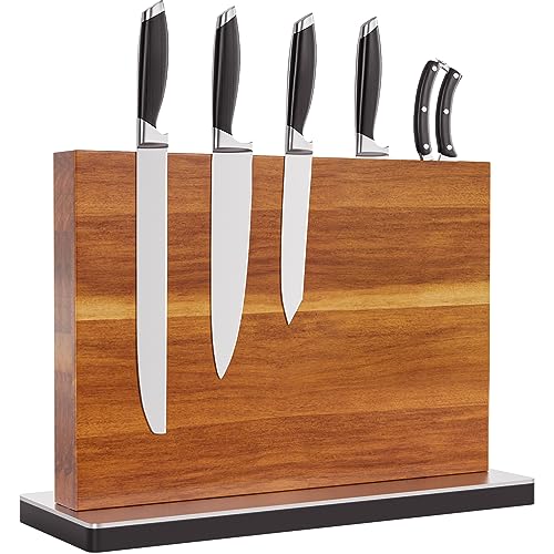 Yirilan Magnetic Knife Block, Double Sided Magnetic Knife Holder, Acacia Wood Home Kitchen Magnetic Knife Stand - Large size