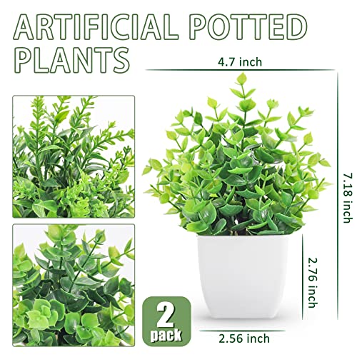 ZJIA 2 Packs Small Fake Plants Artificial Greenery Plants in Pots for Home Bedroom Bathroom Farmhouse Kitchen Decor Indoor