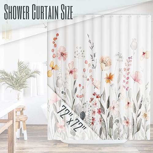 KIBAGA Beautiful Floral Shower Curtain for Your Bathroom - A Stylish 72" x 72" Curtain That Fits Perfect to Every Bath Decor - Ideal to Brighten Up Your Cute Botanical Bathroom at Home with Plants