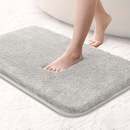 Bathroom Rugs Non-Slip Bath Mat Ultra Soft Absorbent Microfibers Bath Rugs Super Thick Plush Machine Washable Bath Mats Carpet for Bathroom Tub Shower Floor (20"x32"，Light Grey)