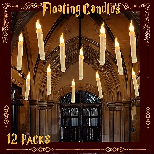 12pack Floating LED Candles with Remote Control, Indoor Halloween Decorations for Home, Battery Operated Window Tabler Candle Set for Parties, Birthdays, Weddings, and Church Supplies