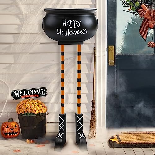 Halloween Decorations - Halloween Decor - 32'' Witches Legs Candy Bowl - Large Witch Cauldron Hocus Pocus Bucket Cute Party Decoration for Outdoor Porch Front Lawn Yard Indoor Home Kitchen