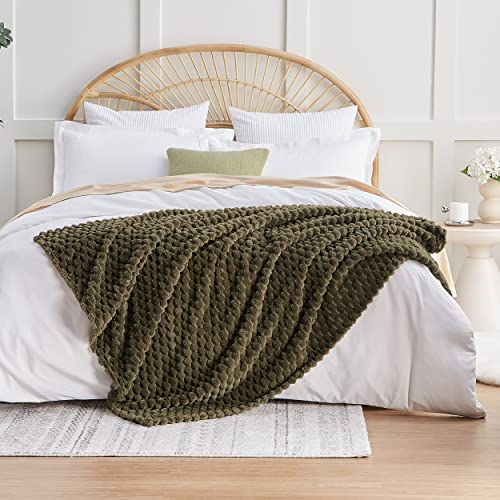 EXQ Home Fleece Throw Blanket for Couch or Bed - 3D Imitation Turtle Shell Jacquard Decorative Blankets - Cozy Soft Fuzzy Flannel Blanket Suitable for All Seasons(50"×60",Antique Green)