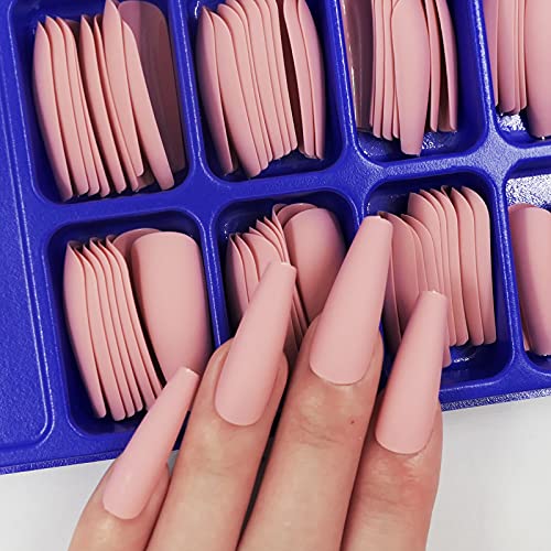 AddFavor 400pc Long Press on Nails Matte Coffin Ballerina Full Cover Fake Nail Tips DIY Acrylic False Nails for Women Girls Nail Art Decoration (Black White Pink Nude)