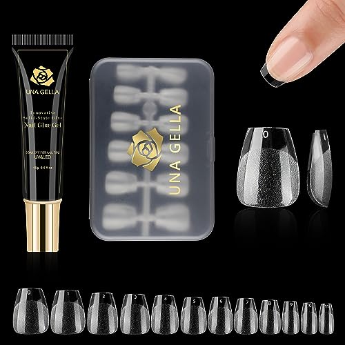 UNA GELLA Coffin Short Nail Tips with Glue Gel Curing Needed Soft Gel Nail Tips with Soft Gel Tips Glue Kit for Short Square Gel X Tips 120pcs for Home DIY