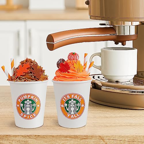 AKEROCK Fall Decor, 2 PCS Paper Cups Filled with Artificial Whipped Cream for Table, Tiered Tray, Coffee Bar - Fall Signs for Home Decor