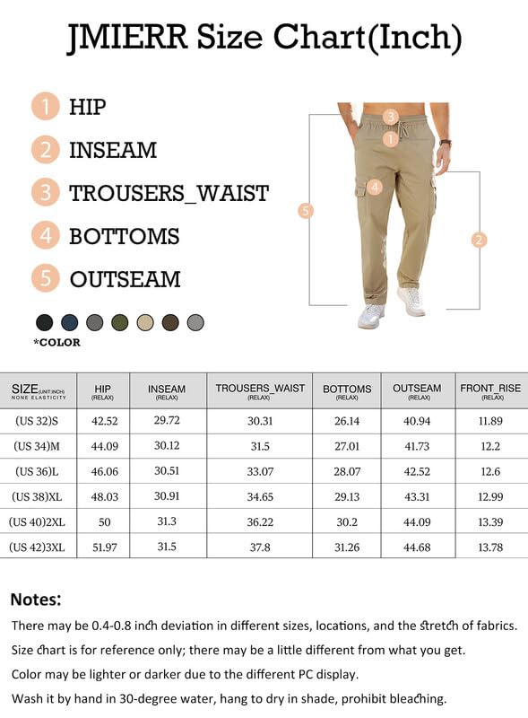 JMIERR Casual Cargo Pants for Men Drawstring Elastic Waist Stretch Work Pants Tactical Lightweight Hiking Joggers Sweatpants with Pockets,US 34(M),B Blue