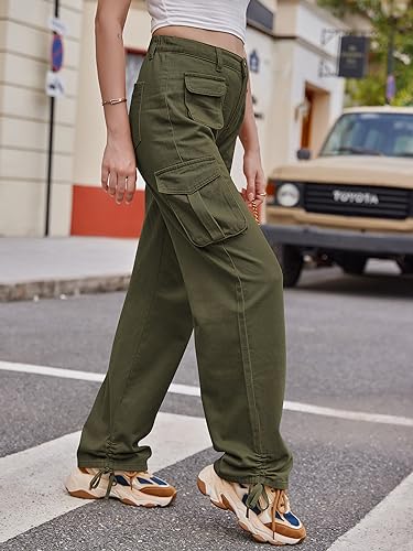 Mancreda Cargo Pants Women High Waisted Straight Leg Work Casual Pants Y2K 5 Pockets Combat Military Trousers (AG,M)