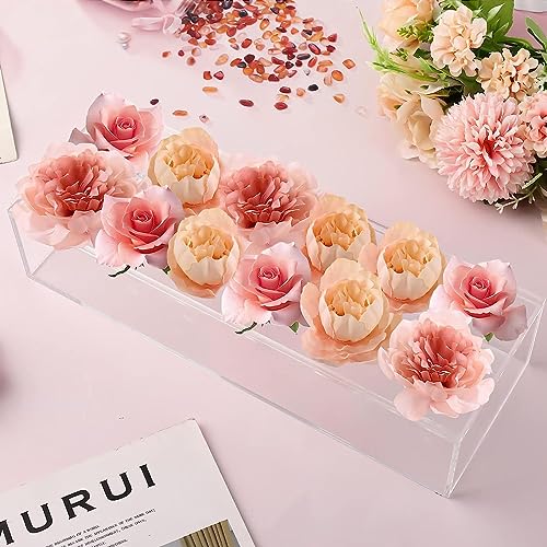 1 Pack Clear Acrylic Flower Vase Rectangular Floral Centerpiece for Dining Table, Home, Weddings Decor, 11.8 Inches Long Acrylic Vase with 12 Holes for Flowers
