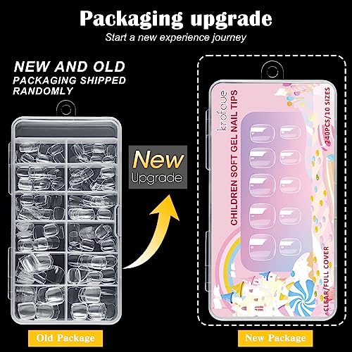 Kids Short Clear False Nails krofaue 240Pcs Full Cover Press on Nails for Little Girls Children Fake Nails Fingernail Decoration 10 Sizes Clear Soft Gel Nail Tips for Kids…