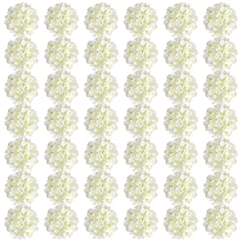 Auihiay 64 PCS Artificial Hydrangea Flowers, Silk Hydrangea Artificial Flowers Heads with Stems, Full Hydrangea Flowers for Wedding Centerpieces, Baby Shower, Home Garden Party Decoration (Ivory)