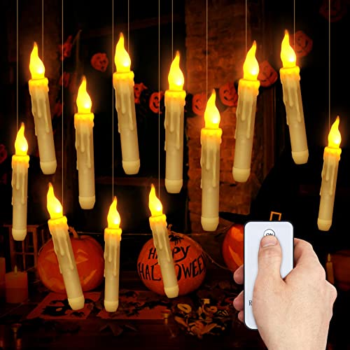 Halloween Decoration,12Pack Floating LED Candles With Remote Control,Hanging Floating Candles for Harry potter Witch Halloween Decor Christmas Holiday Party Birthday Wedding Bedroom Window Home Décor