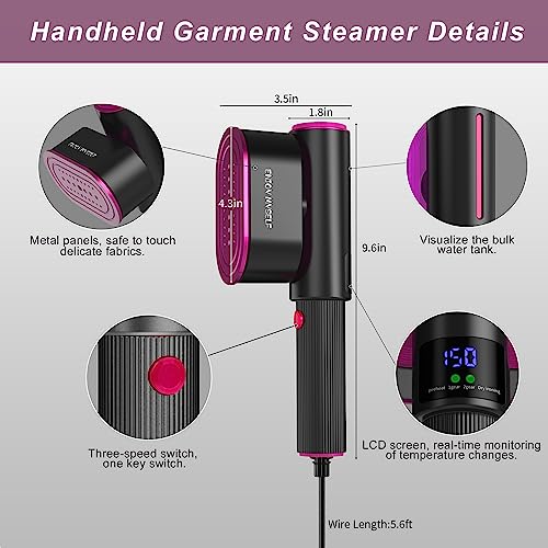 HANDEWO Steamer for Clothes with Lint Roller, 3-in-1 Vertical Horizontal Rotation Garment Steamer with Lint Remover and Screen Display, Clothes Steamer for Travel and Home(Black)