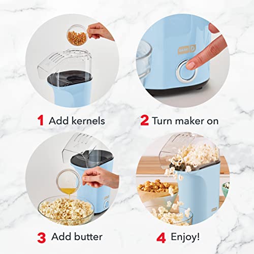 DASH Hot Air Popcorn Popper Maker with Measuring Cup to Portion Popping Corn Kernels + Melt Butter, 16 Cups - Dream Blue