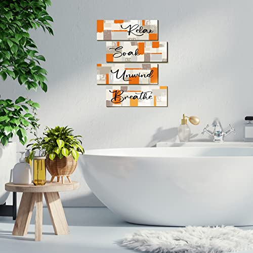 Tradder 4 Pcs Bathroom Wall Art Farmhouse Wall Decor Rustic Bathroom Pictures for Wall Wooden Relax Signs for Bathroom Relax Soak Unwind Breathe Laundry Room Home Decorations Country(Abstract)