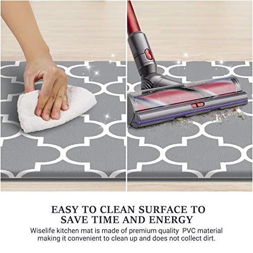 WISELIFE Kitchen Mat, Cushioned Anti-Fatigue 17.3"x 59" Waterproof Non-Slip Heavy Duty Ergonomic Comfort Rugs for Floor Home, Office, Sink, Laundry, Grey