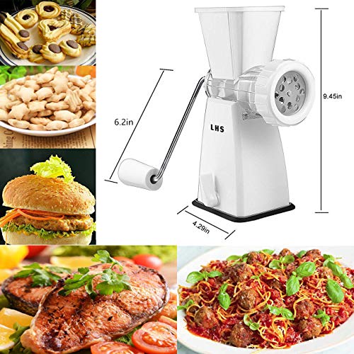 Manual Meat Grinder with Stainless Steel Blades Heavy Duty Powerful Suction Base for Home Use Fast and Effortless for All Meats-White