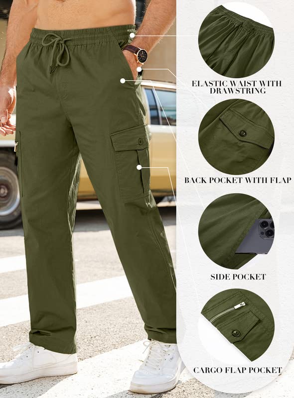 JMIERR Work Pants for Men Casual Cargo Pants Stretch Elastic Waist Relaxed Fit Drawstring Pants Tactical Joggers Sweatpants with Zipper Pockets,US 40(2XL),B Green