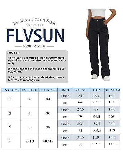 Women's High Waist Cargo Jeans Flap Pocket Baggy Cargo Pants Y2K Wide Leg Denim Jeans Straight Casual Loose Trousers Y2K Streetwear Pants-M Black.