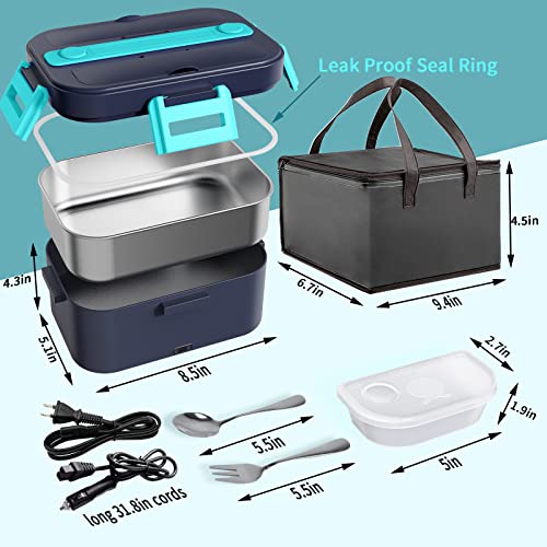 Electric Lunch Box Food Heater, 2 in 1 Portable Food Warmer Lunch Box 1.8L for Truckers Home Work Adults, Leakproof Removable Stainless Steel Container, 12V 24V 110V 75W Faster Heating