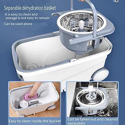 Michao Spin Mop Bucket Deluxe 360 Spinning Floor Cleaning System with 6 Microfiber Replacement Head Refills,62" Extended Handle,4X Wheel for Home Cleaning