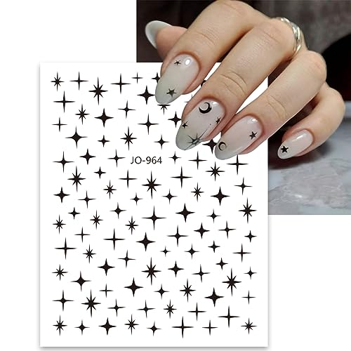 6 Sheets Silver Star Nail Art Stickers Decals 3D Stars Self-Adhesive Laser Gold Black White Nail Stickers with 4 Point Rose Gold Stars Nail Designs Nail Art Supplies for Women Girl Nail Decorations