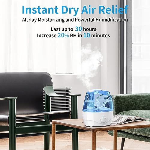 Humidifiers for Bedroom Large Room Home, 2.2L Cool Mist Humidifier for Baby Kids, 30 Hours with Whisper-Quiet Operation, Adjustable 360° Rotation Nozzle, Night Light Function(Blue-White)