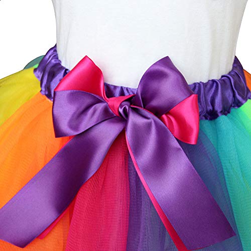 Toycost Layered Rainbow Tutu Skirt Costumes Set with Hair Bows Clips and Satin Sash for Girls Birthday Party Dress up