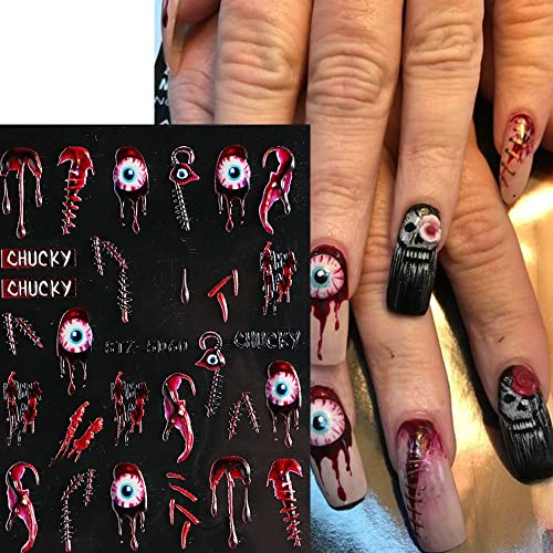 Halloween Nail Art Stickers Decals, 5D Stereoscopic Embossed Halloween Nail Stickers Nail Art Supplies Ghost Face Spider Bat Halloween Nails Design Decals for Women Girls DIY Nail Art Decorations