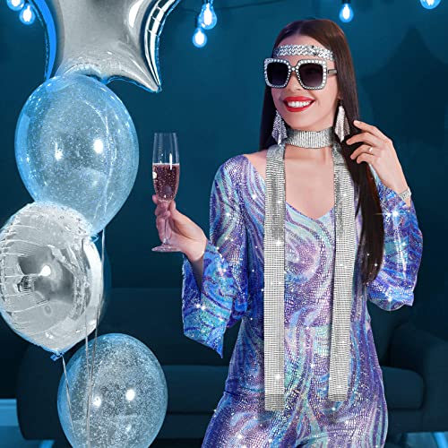 6 Pcs 70s Women Disco Outfit Set Disco Costume Dress Jumpsuit Jewelry Headband Bracelet Necklace Earring Glasses (X-Large)