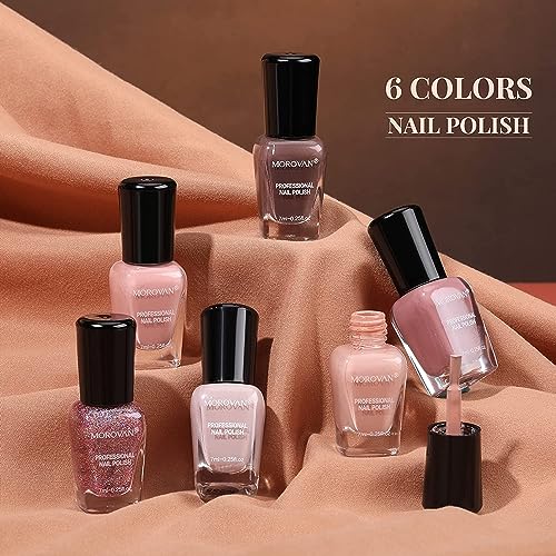 Morovan Nail Polish Set Fingernail: Nude Pink Colors Pure and Glitter Nail Polish Pack 0.25 oz Nail Polish Bulk Glossy Toenail Polish at Home Nail Polish Gifts Salon