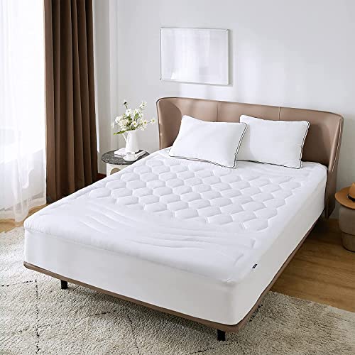 Bedsure Queen Size Mattress Pad - Soft Cooling Mattress Cover Padded, Quilted Fitted Mattress Protector with 8-21" Deep Pocket, Breathable Fluffy Pillow Top, White, 60x80 Inches