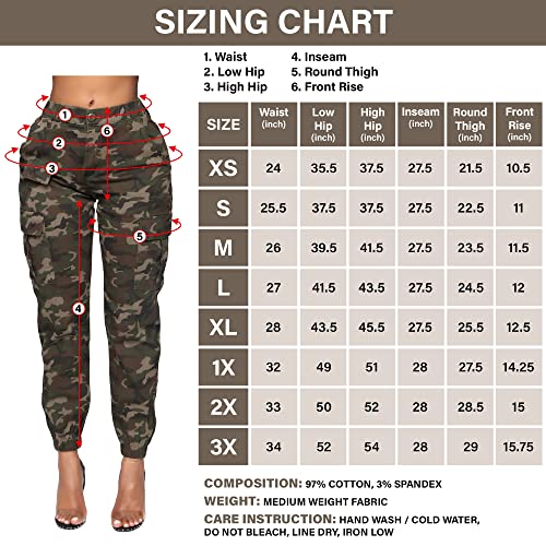 Double Denim January 5th Women's High Waist Cargo Jogger Pants Casual Elastic Waistband Tapered Sweatpants with 6 Pockets SCP-2049 Camo XS