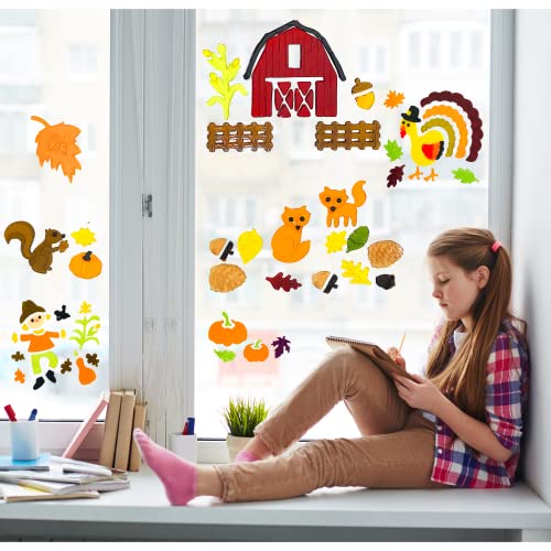 Fall Gel Window Clings: Welcome Fall Harvest Wagon Truck Woodland Animals and Colorful Leaves Pumpkins for Home Office Business Window Seasonal Decor and More
