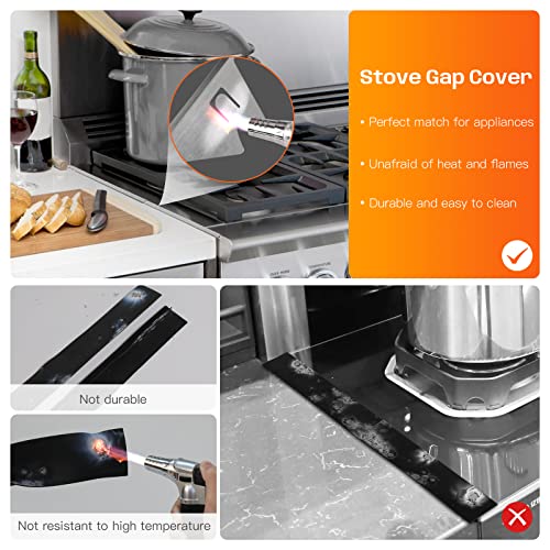 Stainless Steel Stove Gap Covers,Stove Gap Filler, Range Trim Kit, Stove Gap Guards, Heat Resistant and Easy to Clean, Easy retractable Length 13.8" to 27.5", Width 0.79",Silver(2PCS)