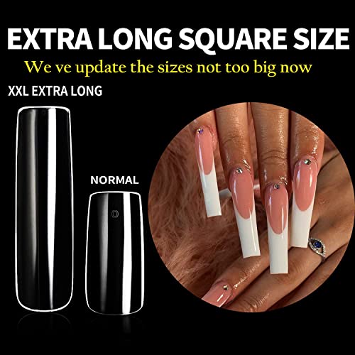 UNA GELLA Full Cover Nail Tips Square Gel Nails Tips 120 PCS No C Curve Nail Tips XXL Extra Long Nail Tips Full Cover Square Straight Tips No C Curved Fake Nails Tapered Square Nails For Acrylic Nails For Salon Home DIY with Box