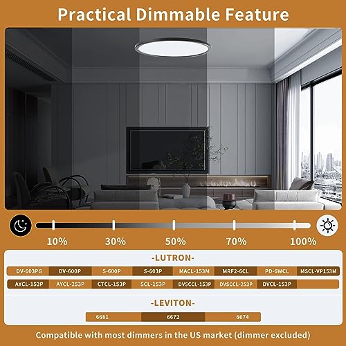 3200LM Flush Mount Ceiling Light Fixtures Black 12Inch, Dimmable LED Ceiling Lights for Bedroom, CCT Adjustable 3000K 4500K 6000K, Bright Low Profile Flat Ceiling Lights for Kitchen Bathroom, 2 Packs