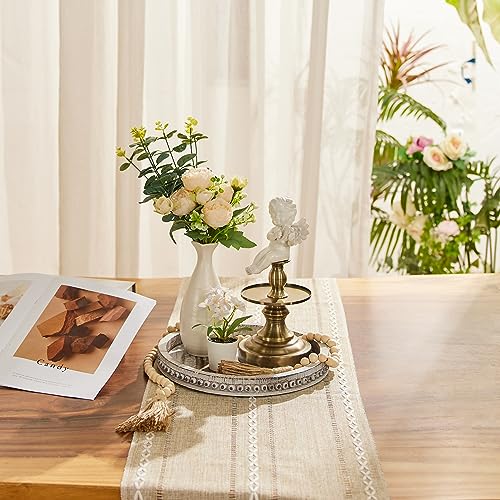 SimpleArt Wooden Decorative Tray, Coffee Table Tray with Wood Beaded Whitewashed Farmhouse Serving Tray for Candle Holder, Rustic Home Decor,Tray for Kitchen Countertop