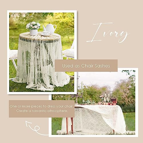 Fanqisi Ivory Lace Tablecloth 60x120 Inches Classic Wedding Lace Tablecloths Overlay Party Table Cover for Bridal Shower Reception Table Decoration