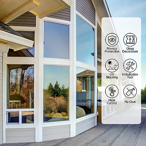 Heat Blocking Window Privacy Film with 3 Free Tools: One Way Window Tint Reflective Window Tinting Film for Home See Out Not in Sun Blocker Mirror Window Clings Door Window Cover,17.5 * 78.7 Inch