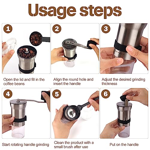 Manual Coffee Grinder丨Stainless Steel Burr Grinder丨 Portable Hand Grinder with 6 Adjustable Coarseness Settings 丨For Home Use，Portability,Camping and Travel…丨Christmas Gift