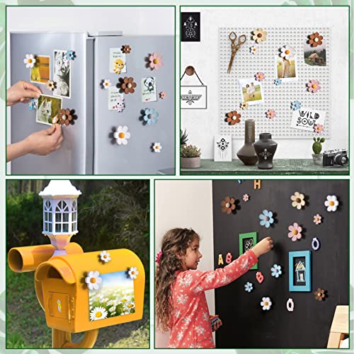 25 Pieces Flower Fridge Magnets, Mini Daisy Refrigerator Magnets Cute Magnets for Locker Whiteboards Home Office Decor