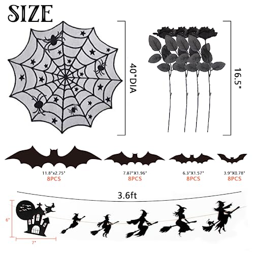 DAZONGE 42PCS Halloween Decorations - Halloween Spider Web Lace Mantel Scarf, Table Covers and Lampshade, Halloween Witches Garland, Creepy Cloth, 3D Bats for Halloween Decorations Indoor